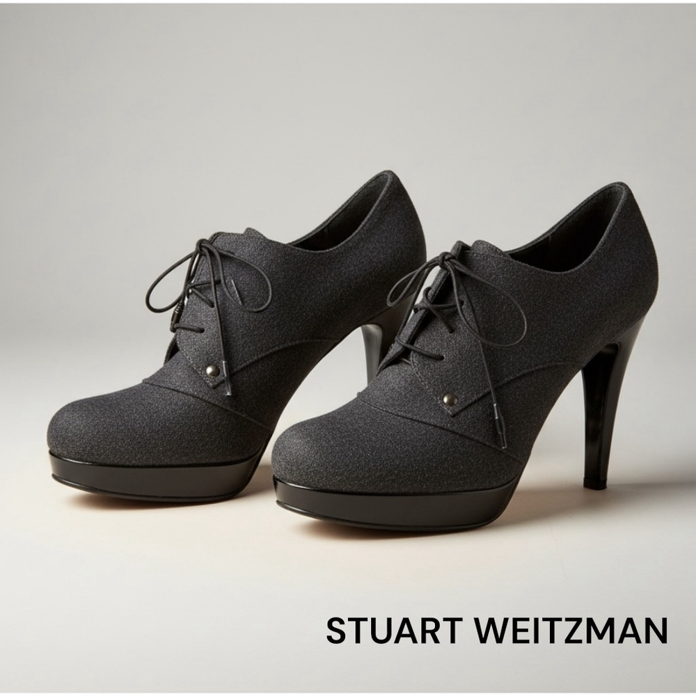 Stuart Weitzman Gray Flannel Lace-Up Platform Heels Shoes 8.5